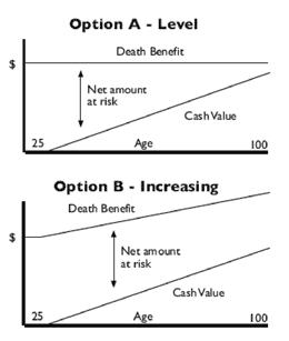 universal life death benefit option a vs option b